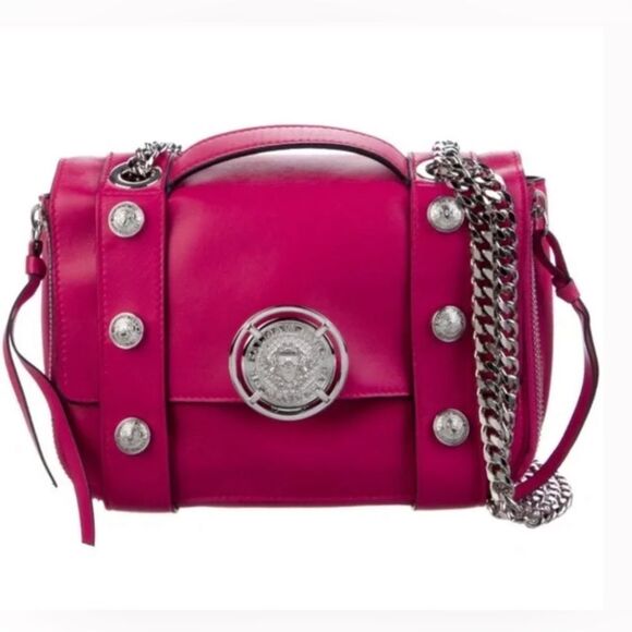 *Balmain* Barbiecore Hot Pink Leather Bag w/ Silver Chain Hardware